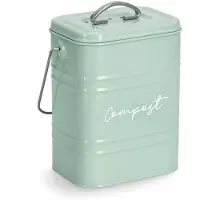 Zeller Mini prullenbakje - mintgroen - metaal - met deksel - keuken aanrecht/tafel model - 1,5 Liter - Prullenbakken