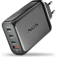 NGS BUD 140W : GaN universele wandlader 140W met 4 poorten : 3 USB-C + 1 USB-A. Snelladen. Grote compatibiliteit. Simulatie opladen