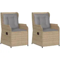 vidaXL Tuinstoelen 2 st verstelbaar met kussens poly rattan beige