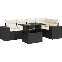 vidaXL 6-delige Loungeset met kussens poly rattan zwart