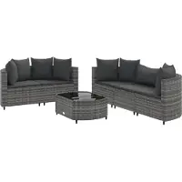 vidaXL 6-delige Loungeset met kussens poly rattan grijs