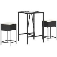 vidaXL 3-delige Tuinbarset met kussens poly rattan zwart