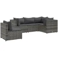 vidaXL 5-delige Loungeset met kussens poly rattan grijs