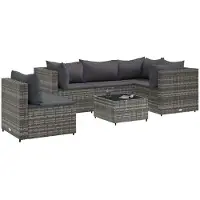 vidaXL 6-delige Loungeset met kussens poly rattan grijs