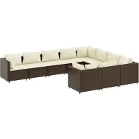 vidaXL 10-delige Loungeset met kussens poly rattan bruin