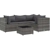 vidaXL 5-delige Loungeset met kussens poly rattan grijs