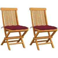 vidaXL Tuinstoelen 8 st met wijnrode kussens massief teakhout