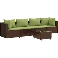 vidaXL 5-delige Loungeset met kussens poly rattan bruin