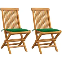 vidaXL Tuinstoelen 6 st met groene kussens massief teakhout