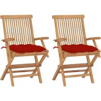 vidaXL Tuinstoelen 2 st met rode kussens massief teakhout