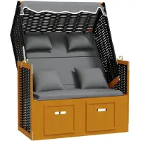 vidaXL Strandstoel met kussen poly rattan en hout zwart en antraciet