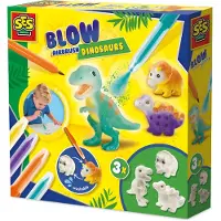 SES Creative Creative 14295 Blaasstiften - Dinosaurussen - Creatieve Knutselset voor Kinderen vanaf 5 Jaar - Versier dinosaurussen met blaasstiften - Wasbaar en herbruikbaar - Perfect voor dinoliefhebbers