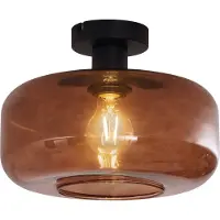 QAZQA Retro plafondlamp zwart met brons glas - Bizle
