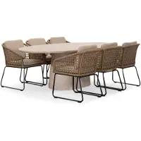 BUITEN living Max/Tulum Sahara Dust dining tuinset | 6 personen | travertin + touw | 240cm ovaal - ovale tuintafel