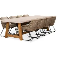BUITEN living Velora/Portofino Sahara Dust dining tuinset | 8 personen | travertin + touw | 300cm