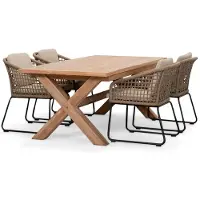 BUITEN living Riga/Tulum Sahara Dust dining tuinset | 4 personen | teakhout + touw | 200cm