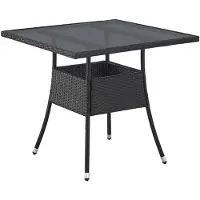 Juskys Polyrotan Tuintafel / Bijzettafel / Balkontafel Yoro - Vierkant - 80 x 80 cm - Zwart - Incl. Glasplaat