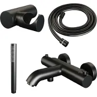 Brauer Black Edition thermostatische badkraan met wandhouder en staafhanddouche mat zwart