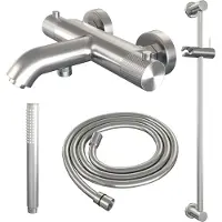 Brauer Brushed Carving thermostatische badkraan met glijstang en staafhanddouche RVS geborsteld PVD