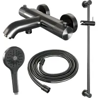 Brauer Gunmetal Carving thermostatische badkraan met glijstang en 3 standen handdouche gunmetal geborsteld PVD