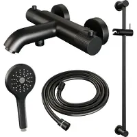 Brauer Carving Badthermostaat Met Glijstangset - 3-standen Handdouche - Mat Zwart - Messing - Kranen, Douchekranen, Douchesets, Opbouw Douchesets, - Kranen, Douchekranen, Douchesets, Opbouw
