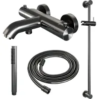 Brauer Gunmetal Edition thermostatische badkraan met glijstang en staafhanddouche gunmetal geborsteld PVD