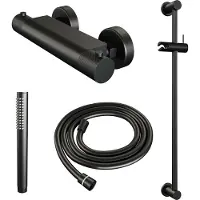 Brauer Carving Glijstangset Met Thermostaat - Staafhanddouche - Mat Zwart - Messing - Kranen, Douchekranen, Douchesets, Opbouw Douchesets, - Kranen, Douchekranen, Douchesets, Opbouw douchesets,
