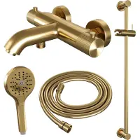 Brauer Gold Carving thermostatische badkraan met glijstang en 3 standen handdouche geborsteld messing PVD