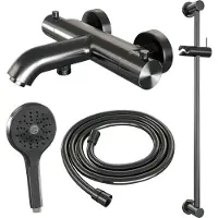 Brauer Edition Badthermostaat Met Glijstangset - 3 Standen Handdouche - Geborsteld Gunmetal PVD - Messing - Kranen, Douchekranen, Douchesets, Opbouw - Kranen, Douchekranen, Douchesets, Opbouw