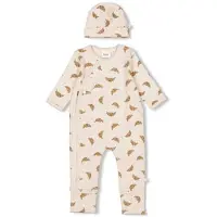 Feetje geschenkset boxpak + muts met all over print offwhite/bruin Ecru Jongens/Meisjes Stretchkatoen Ronde hals - maat 44