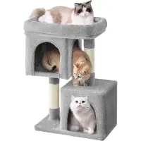 Hoppa! - Krabpaal - Middelgrote katten - Grijs - 50 x 32 x 75 cm (L x B x H)