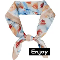 Enjoy sjaaltje- roze -poederkleur -met tulpen- vierkant- trendy-leuk voor in je haar en om de hals- Bandana