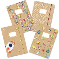 OEM 4 hoogwaardige plasticvrije schoolmappen met elastische band in DIN A4 | Motief aquarel - postmap voor studenten - notitieboekjeverzamelaar - zadelsteekster - set nummer 12