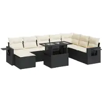 vidaXL 9-delige Loungeset met kussens poly rattan zwart