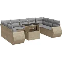 vidaXL 10-delige Loungeset met kussens poly rattan beige