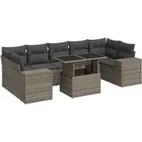 vidaXL 8-delige Loungeset met kussens poly rattan grijs