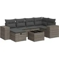 vidaXL 7-delige tuinmeubelset met kussens, grijs, polyrotan