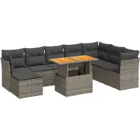 vidaXL 9-delige Loungeset met kussens poly rattan grijs