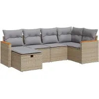 vidaXL 6-delige Loungeset met kussens poly rattan beige
