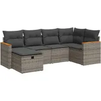 vidaXL 6-delige tuinmeubelset met kussens, grijs, polyrotan