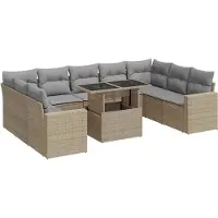 vidaXL 10-delige Loungeset met kussens poly rattan beige