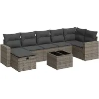 vidaXL 8-delige tuinmeubelset met kussens, grijs, polyrotan
