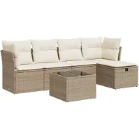 vidaXL 6-delige Loungeset met kussens poly rattan beige