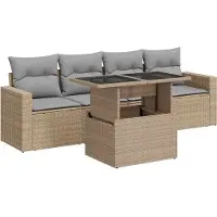 vidaXL 5-delige Loungeset met kussens poly rattan beige
