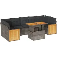 vidaXL 8-delige Loungeset met kussens poly rattan acacia grijs