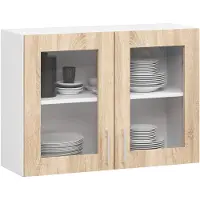 Akord Vitrinekast, Keukenkast modulaire LIMA W80 met 2 Deuren / Hangkast / Bovenkast / Furniture Factory / Wit - Sonoma Eik / 80 x 58 x 30,5 cm