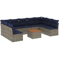 vidaXL 10-delige Loungeset met kussens poly rattan grijs