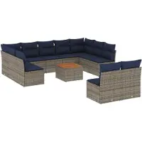 vidaXL 12-delige Loungeset met kussens poly rattan grijs