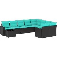 vidaXL 10-delige loungeset voor de tuin met kussens, zwart, polyrotan