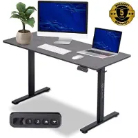 Plaine Zit Sta Bureau Elektrisch Verstelbaar - Incl. Geheugen Standen - Incl. Kabelgoot - 140 x 60 cm - Mat Zwart